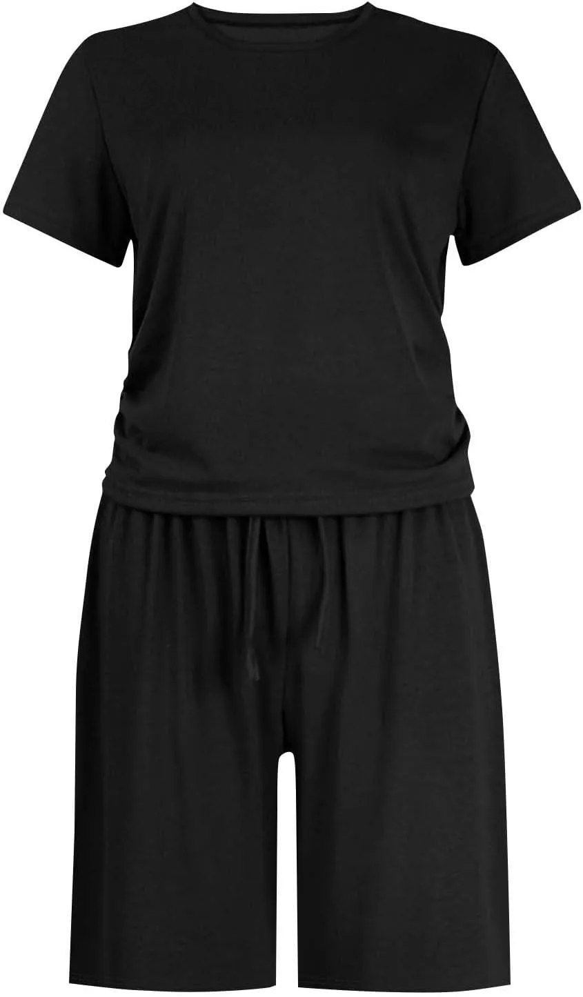 Lounge Set Women 2 Piece Summer Outfits Soft Pajama Set Basic Comfy Short Sleeve Tops Elastic Waist Yoga Shorts