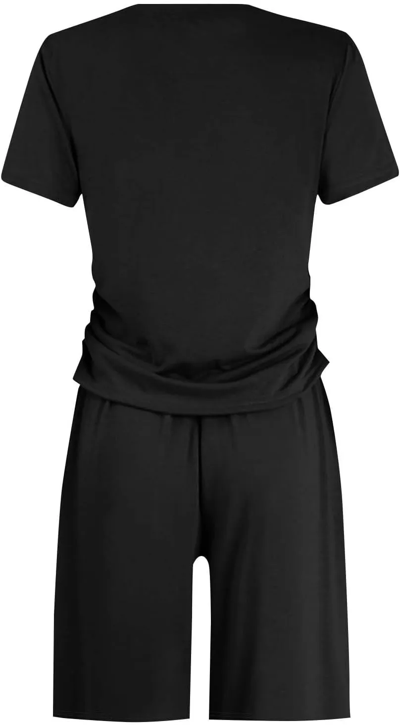 Lounge Set Women 2 Piece Summer Outfits Soft Pajama Set Basic Comfy Short Sleeve Tops Elastic Waist Yoga Shorts