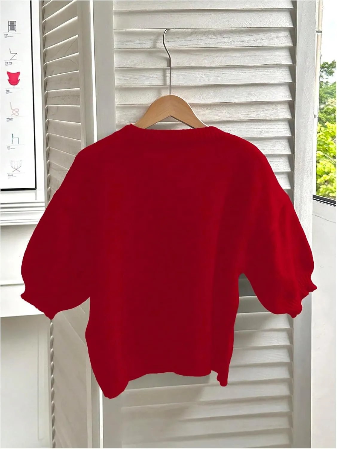 MakeMeChic Women's Floral Embroidery Crew Neck Sweater Short Sleeve Pullover Top