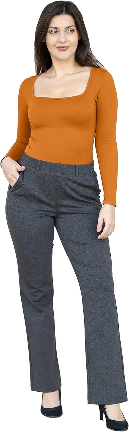 Marycrafts Women's Pull On Stretch Yoga Straight Dress Work Pants 29" /31"/33"