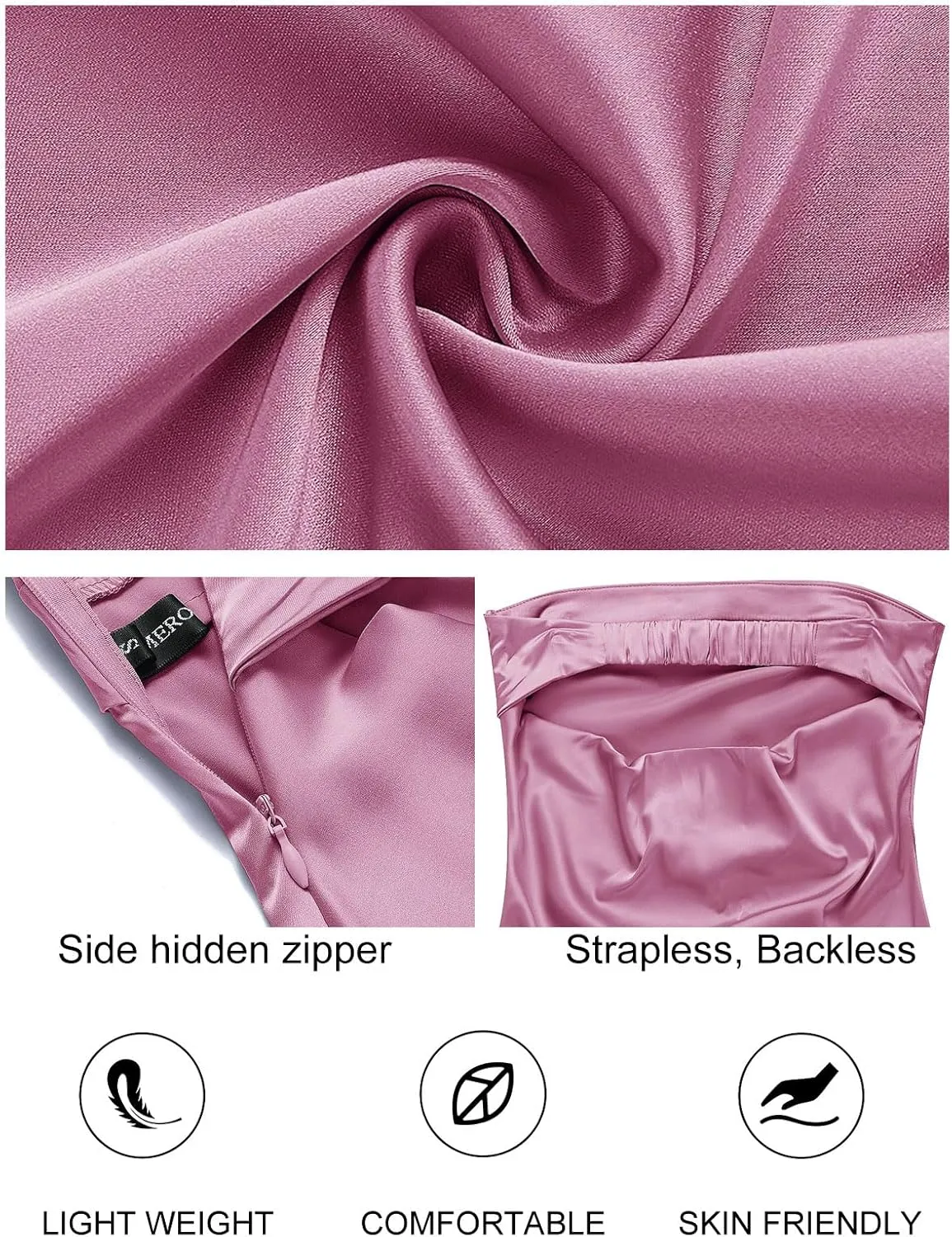 MEROKEETY Women 2025 Summer Strapless Satin Tube Bodycon Backless Wedding Guest Maxi Dress