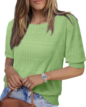 Messic Womens Short Sleeve Sweaters 2025 Summer Casual Crewneck Pullover Tops