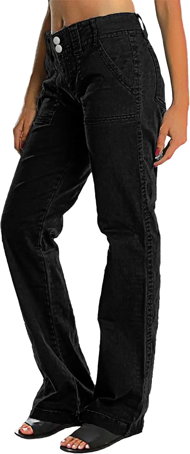 Mid Rise Jeans for Women Wid Leg Straight Leg Flare Pants Trendy