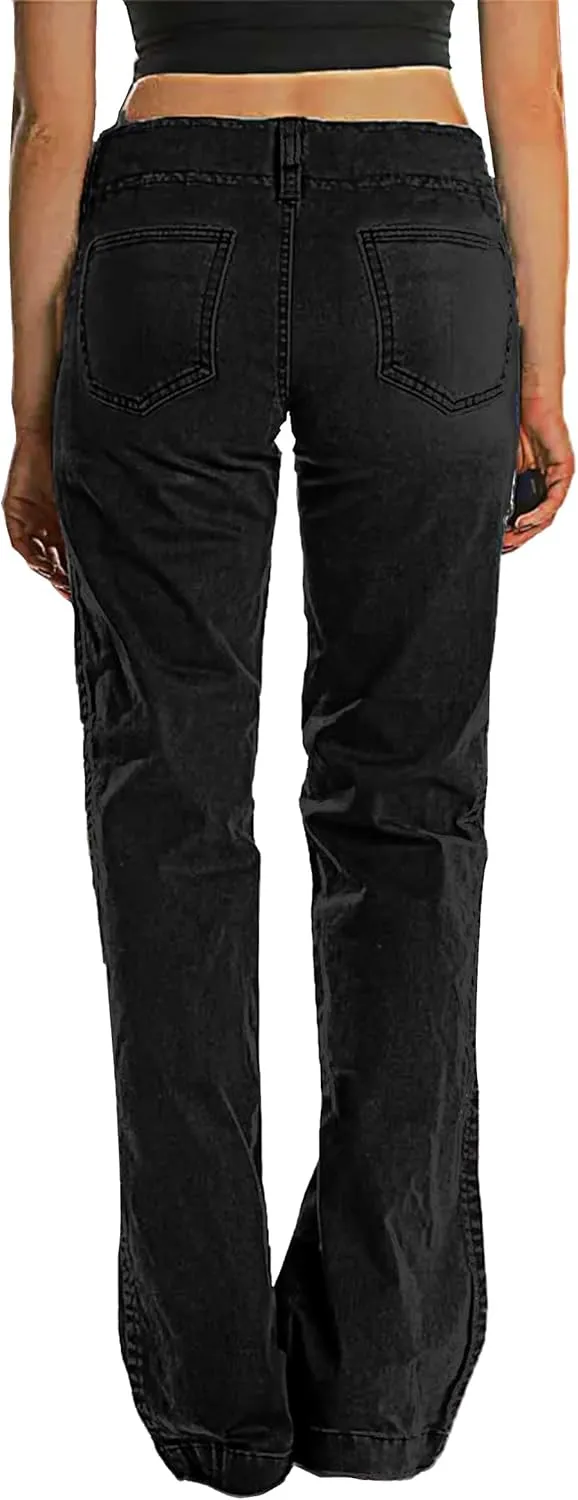 Mid Rise Jeans for Women Wid Leg Straight Leg Flare Pants Trendy
