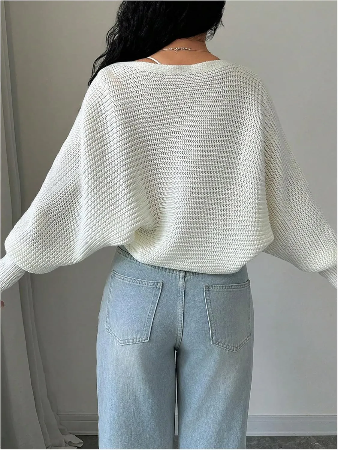 Milumia Women's Open Front Sweater Shrug Lantern Long Sleeve Crop Shoulder Cardigan