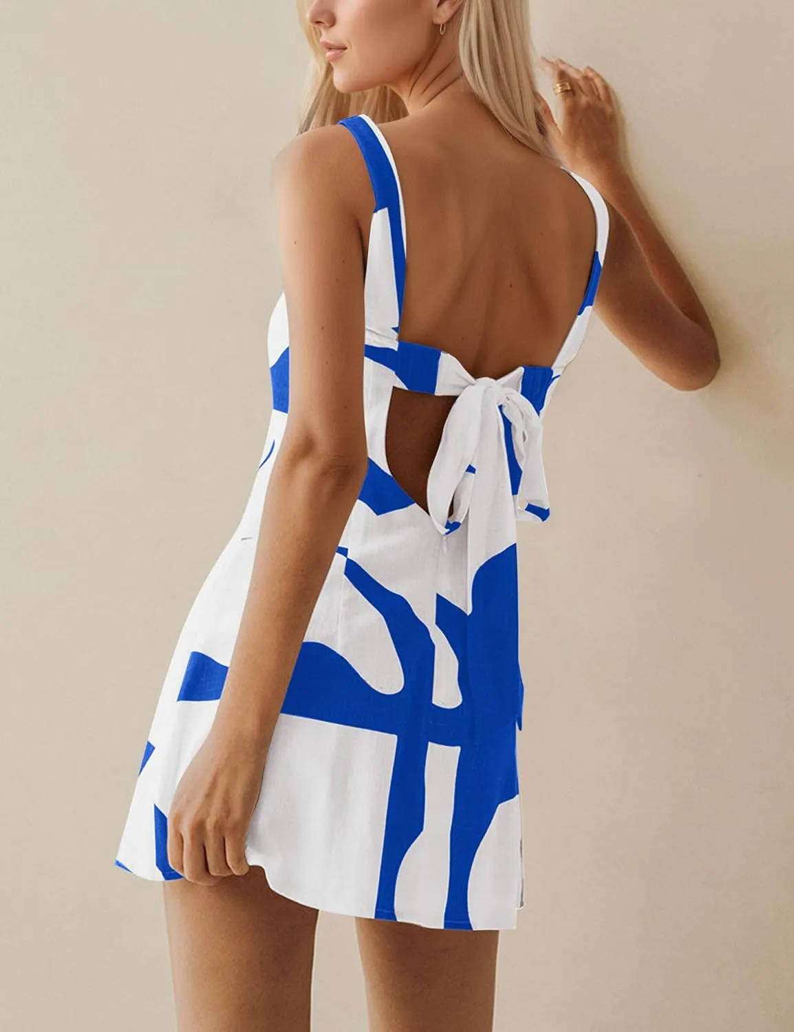 MISSACTIVER Women Sleeveless Mini Dress Print Backless Square Neck Tank Dress Boho Vacation Sundress Shift Dresses