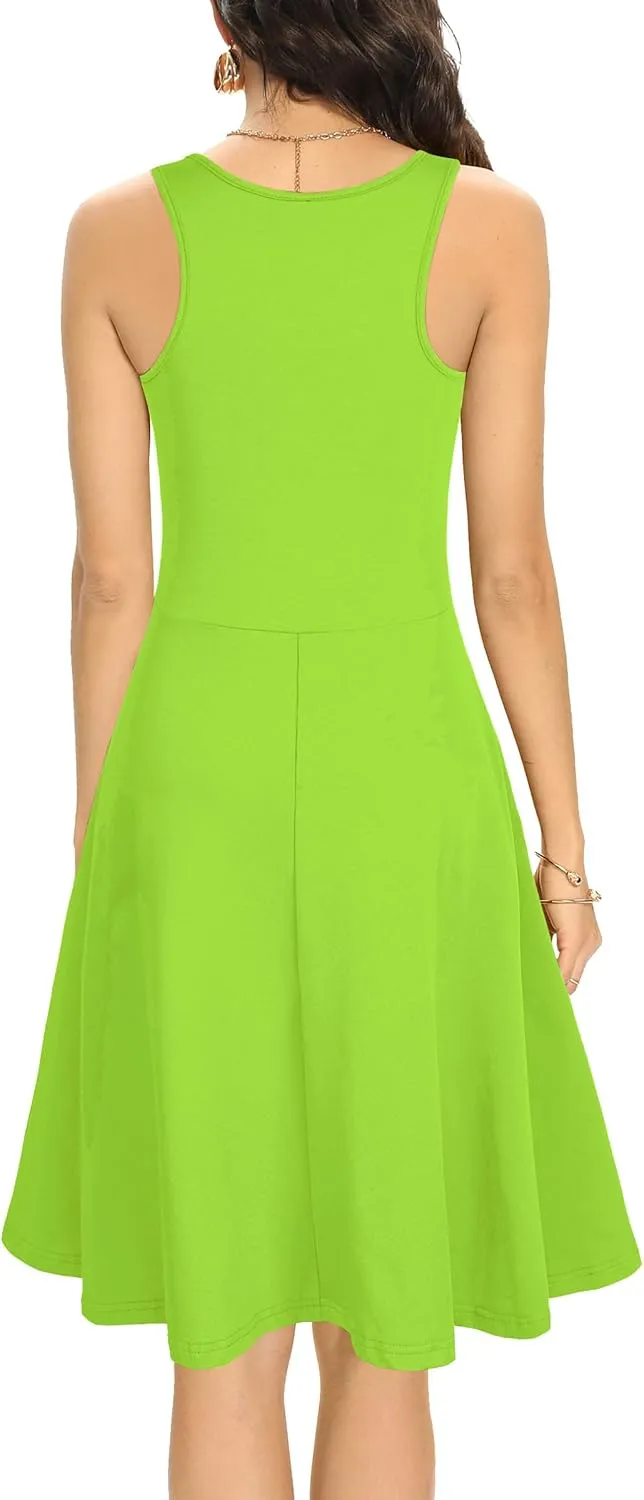 Missufe Women's Sleeveless Racerback Flared Casual Plain Tank Dress