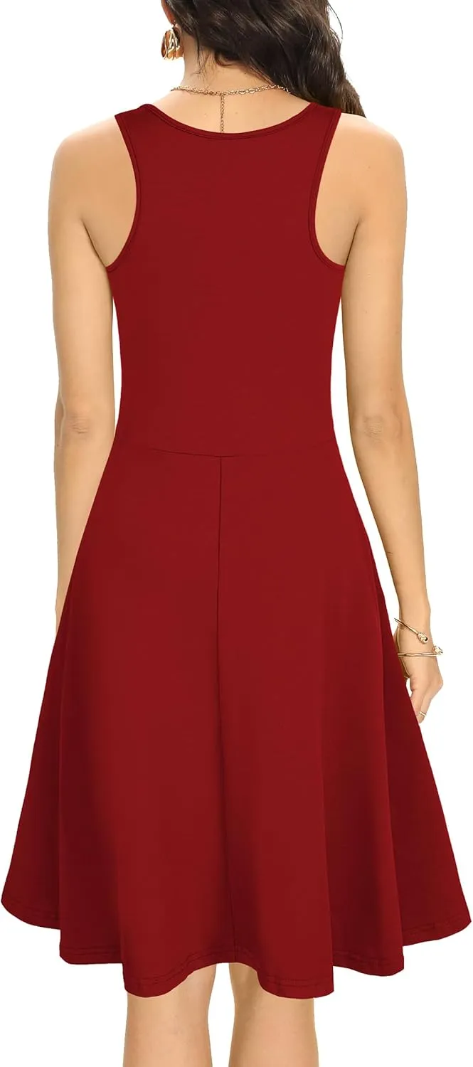 Missufe Women's Sleeveless Racerback Flared Casual Plain Tank Dress