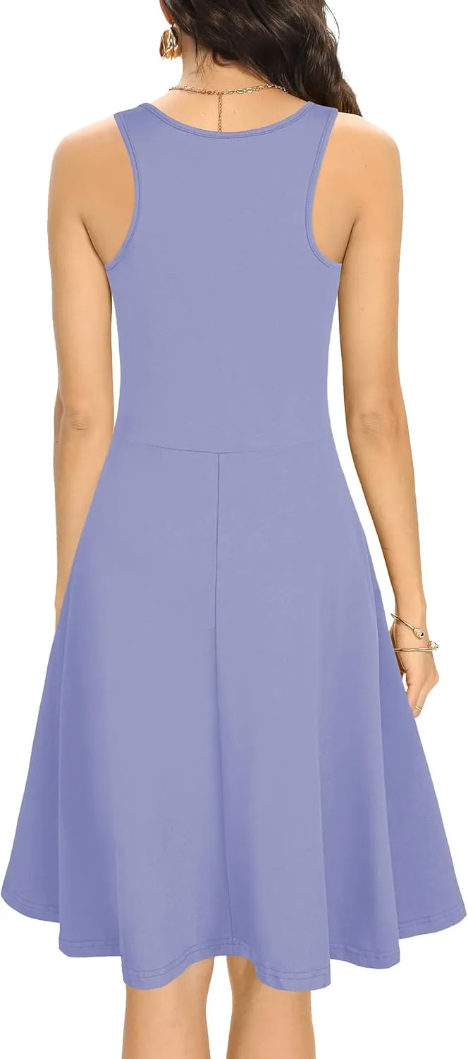 Missufe Women's Sleeveless Racerback Flared Casual Plain Tank Dress