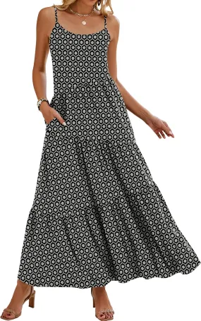 Naggoo Womens Summer Sleeveless Maxi Dresses Casual Beach Spaghetti Strap Long Dress Sundresses