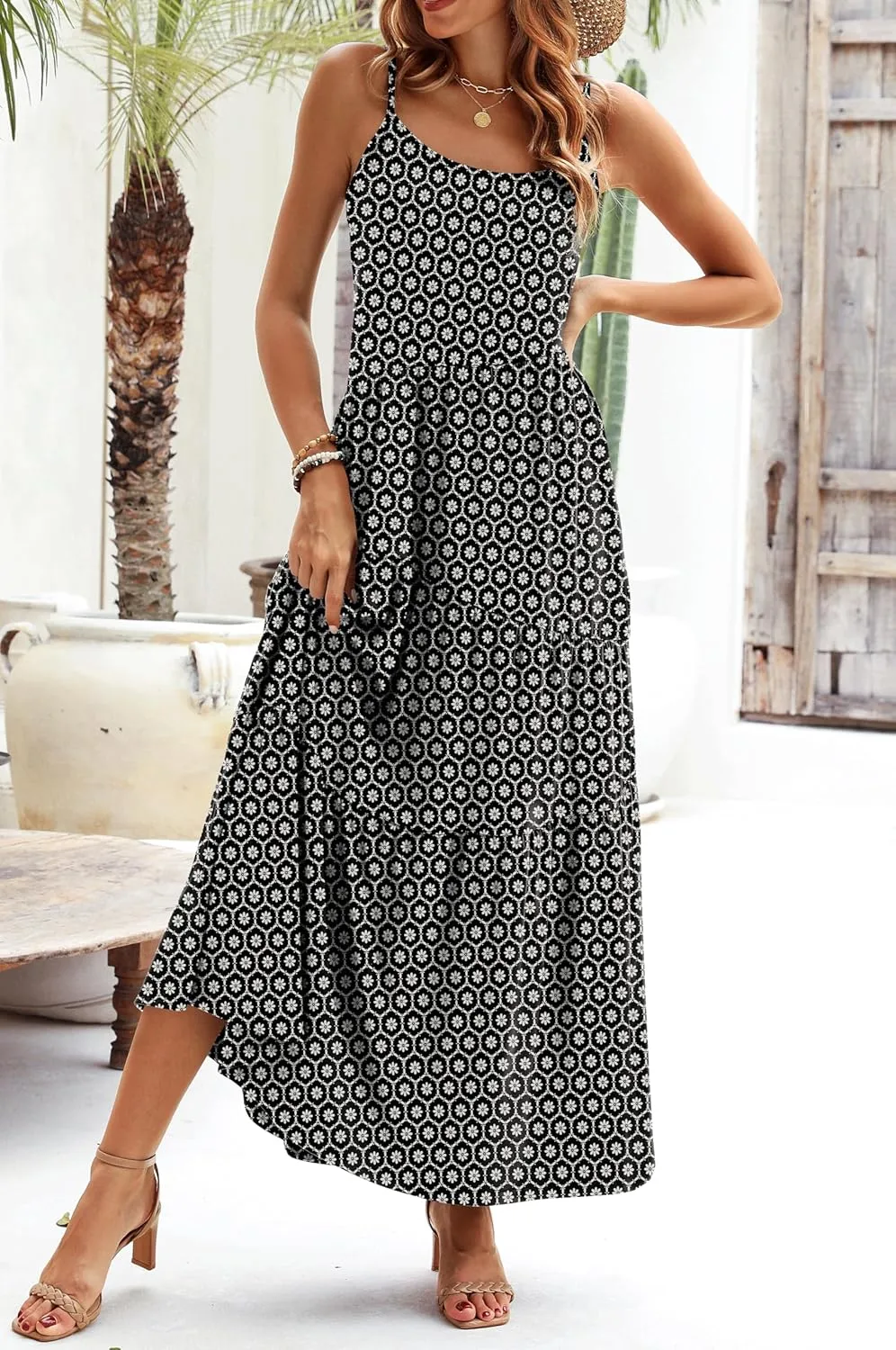 Naggoo Womens Summer Sleeveless Maxi Dresses Casual Beach Spaghetti Strap Long Dress Sundresses