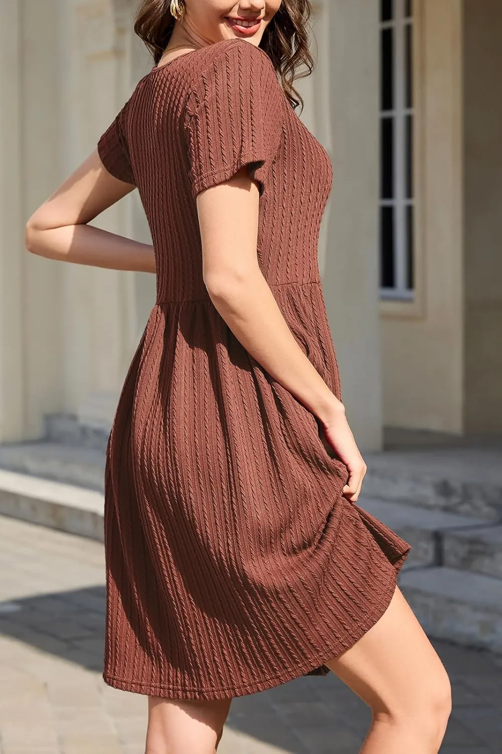 nclook Womens Summer Casual Dresses Short Sleeve V Neck Dress with Pockets