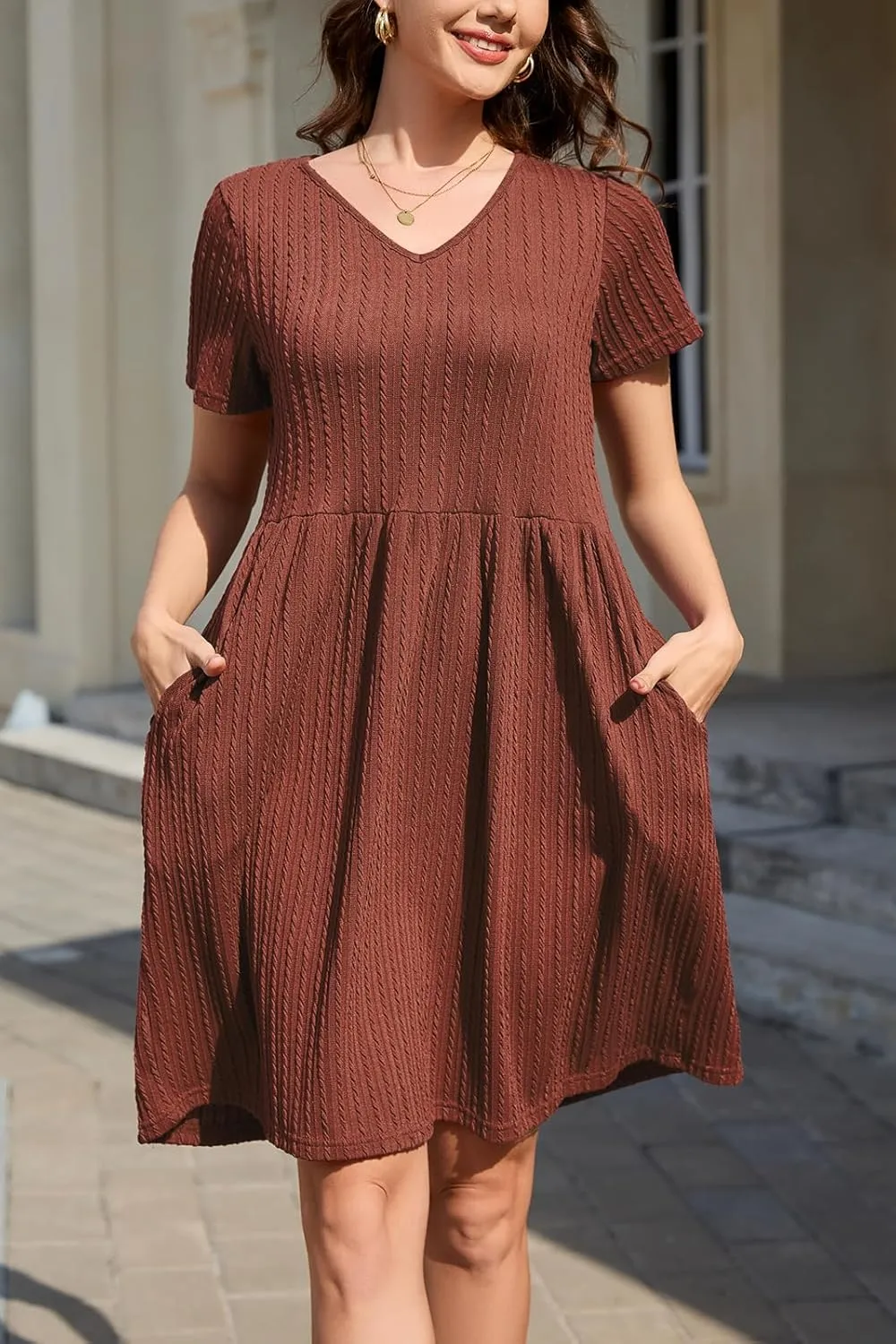 nclook Womens Summer Casual Dresses Short Sleeve V Neck Dress with Pockets