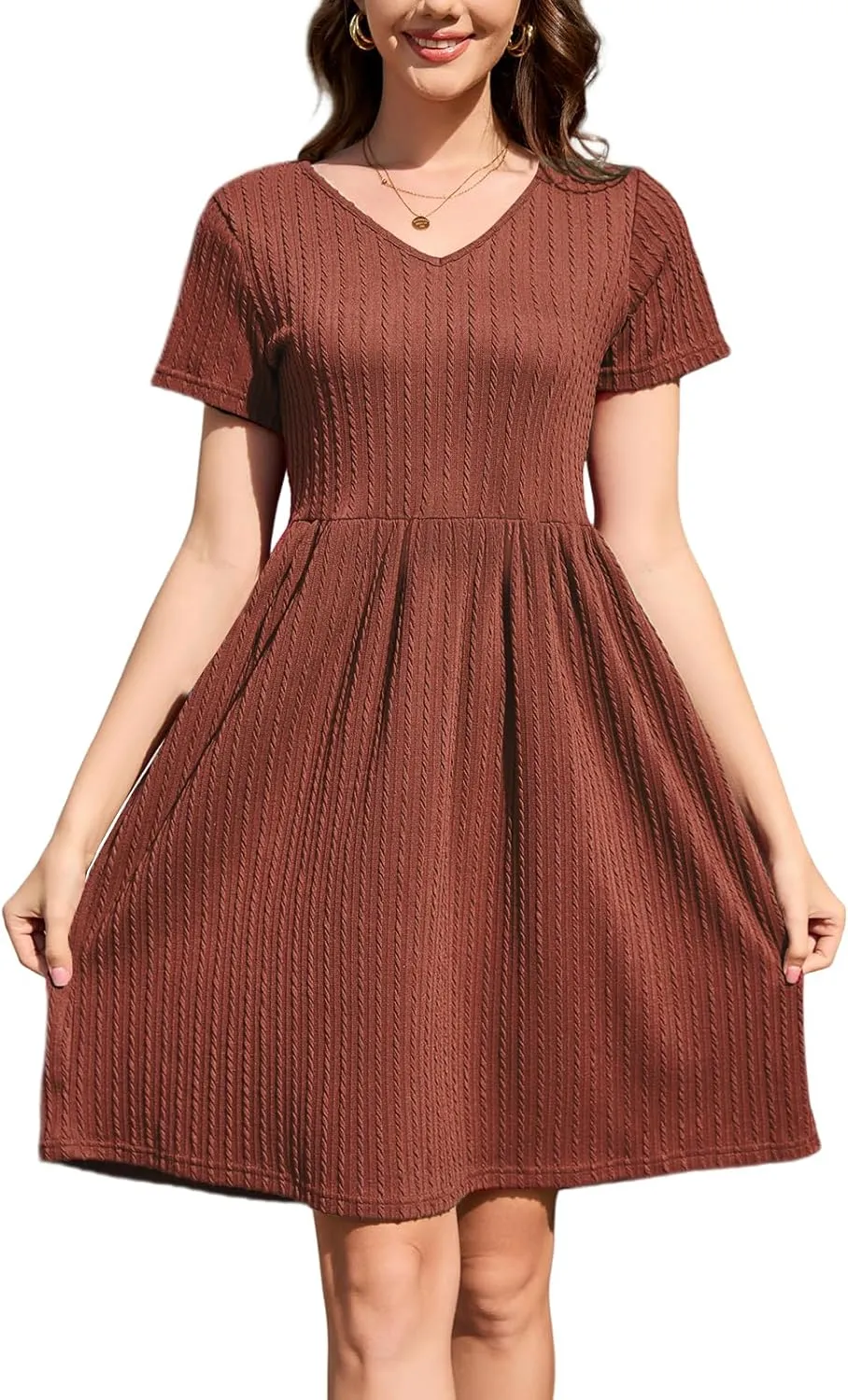 nclook Womens Summer Casual Dresses Short Sleeve V Neck Dress with Pockets