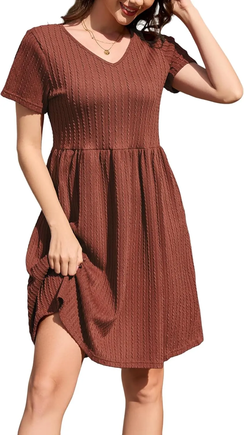 nclook Womens Summer Casual Dresses Short Sleeve V Neck Dress with Pockets