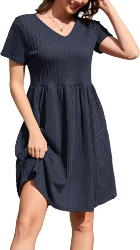 nclook Womens Summer Casual Dresses Short Sleeve V Neck Dress with Pockets