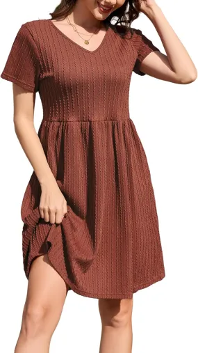 nclook Womens Summer Casual Dresses Short Sleeve V Neck Dress with Pockets