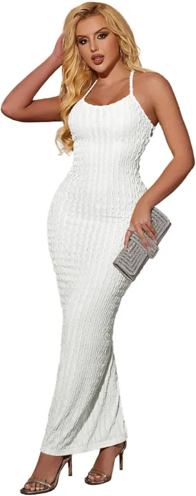 Nimsruc Summer Long Dresses for Women Spaghetti Strap Bodycon