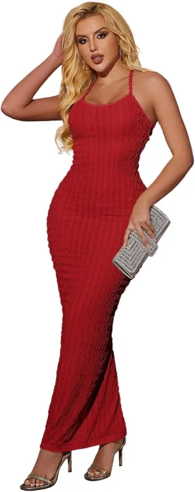 Nimsruc Summer Long Dresses for Women Spaghetti Strap Bodycon