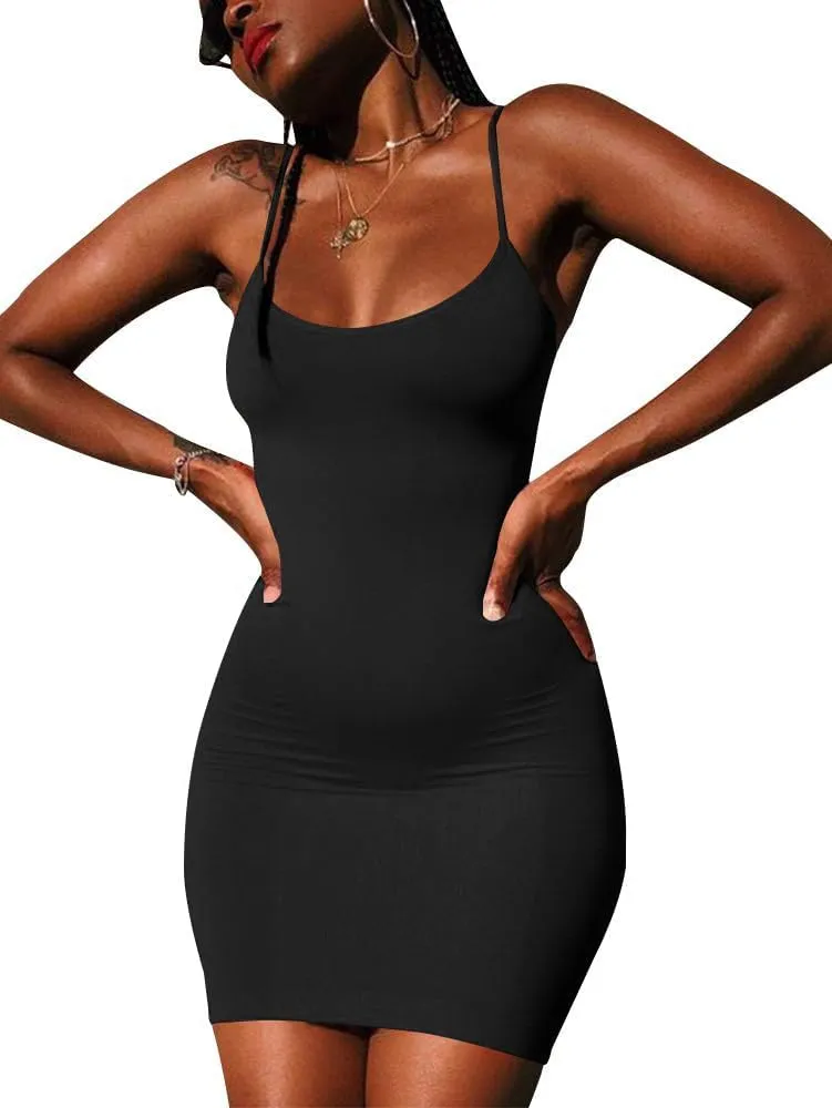 Nimsruc Women Sexy Bodycon Mini Dress Summer Short Backless Spaghetti Strap Dresses