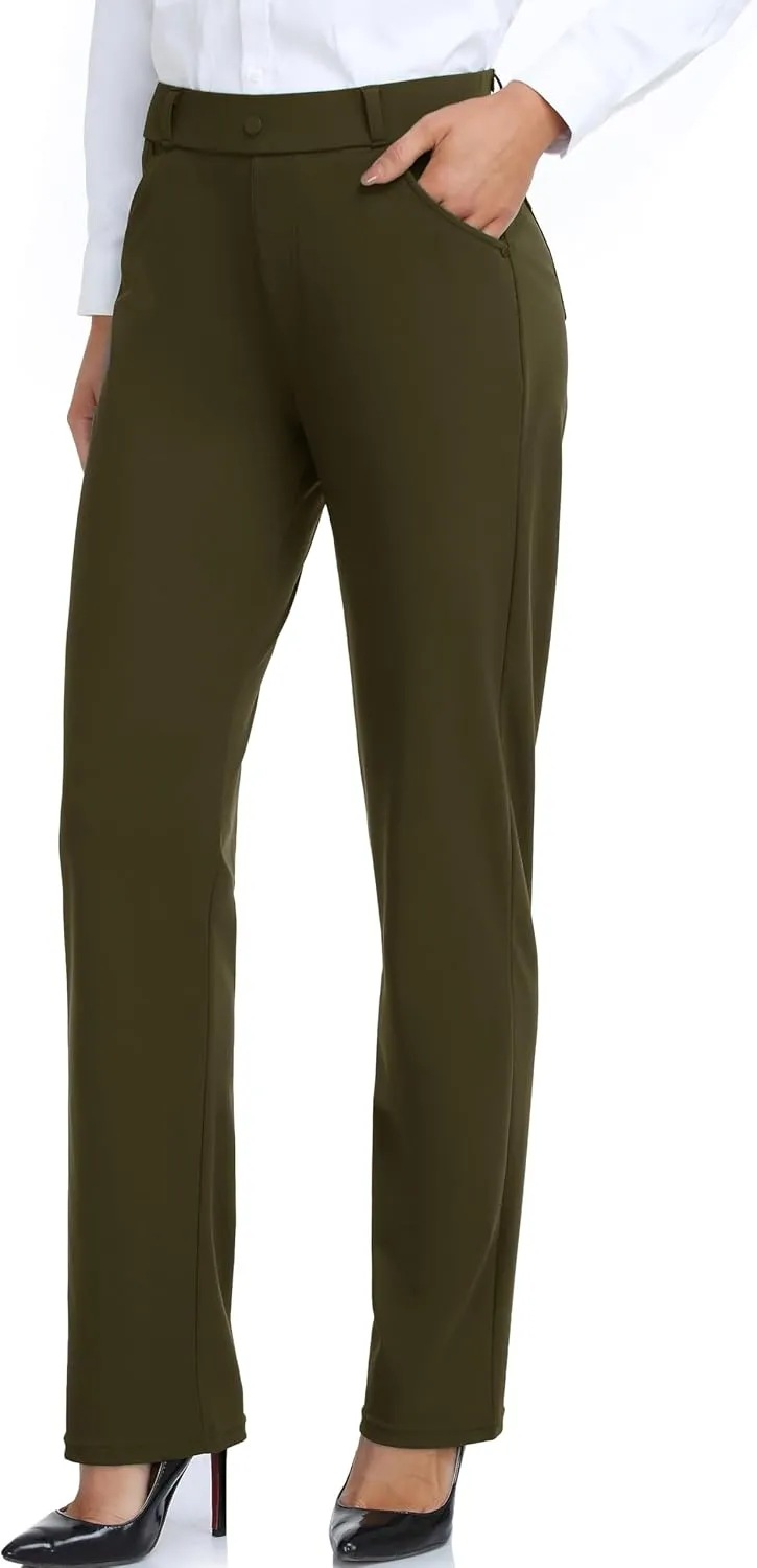 Oalka Women's Dress Pants Straight Leg Yoga Work Stretchy Pant for Office Business