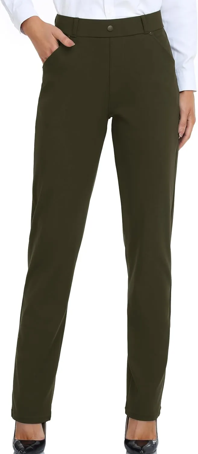Oalka Women's Dress Pants Straight Leg Yoga Work Stretchy Pant for Office Business
