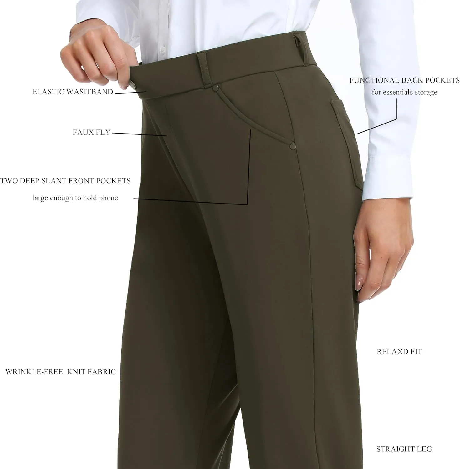 Oalka Women's Dress Pants Straight Leg Yoga Work Stretchy Pant for Office Business
