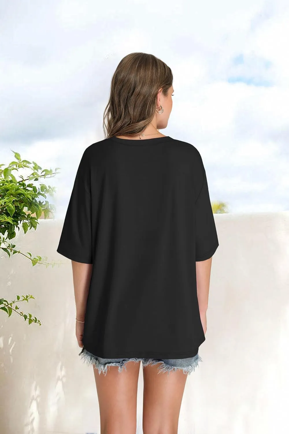 OFEEFAN Summer Tops for Women 2025 Short Sleeve Shirts Dressy Casual Crew Neck Tshirts Fashion