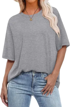 OFEEFAN Summer Tops for Women 2025 Short Sleeve Shirts Dressy Casual Crew Neck Tshirts Fashion