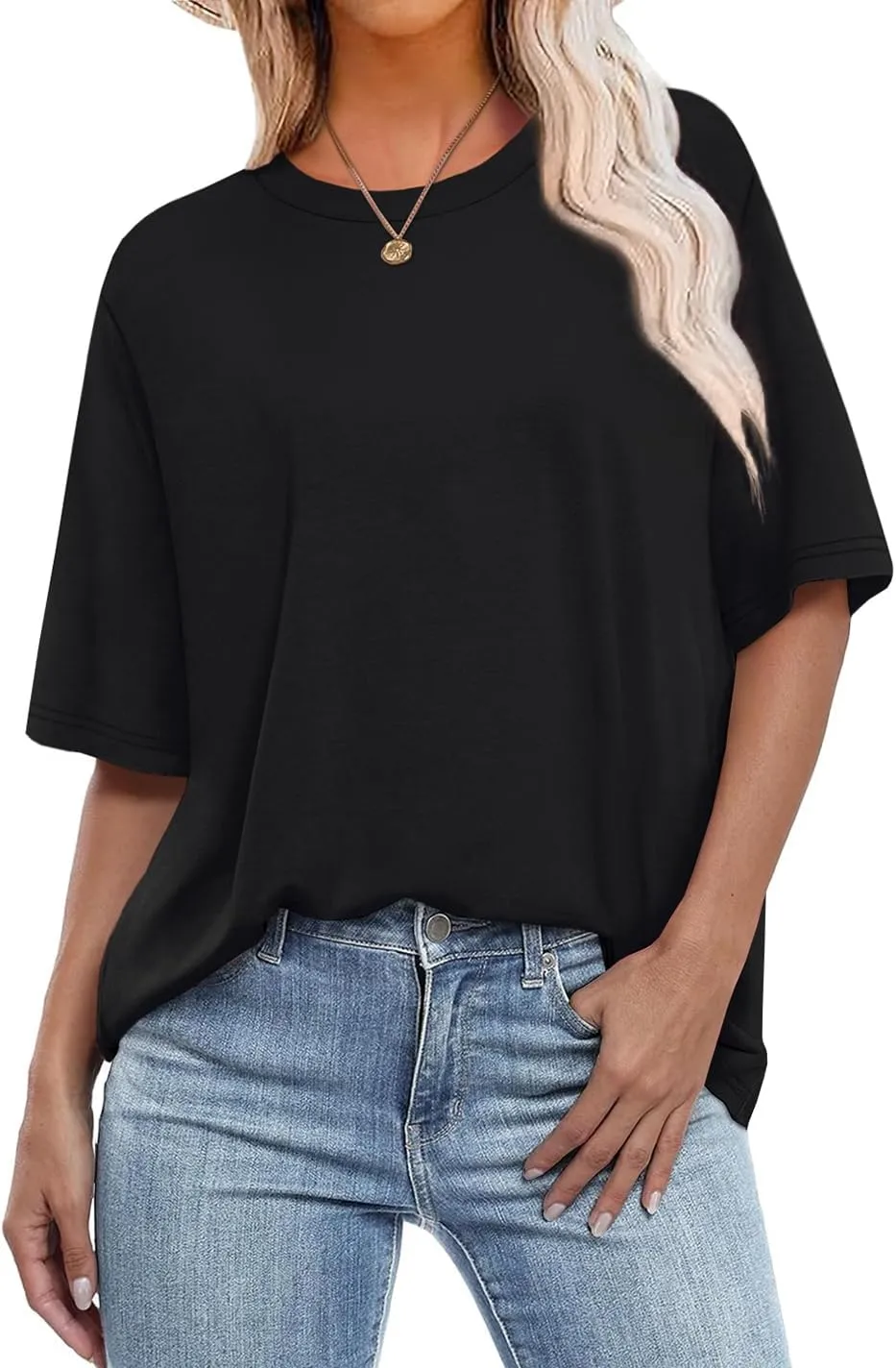 OFEEFAN Summer Tops for Women 2025 Short Sleeve Shirts Dressy Casual Crew Neck Tshirts Fashion