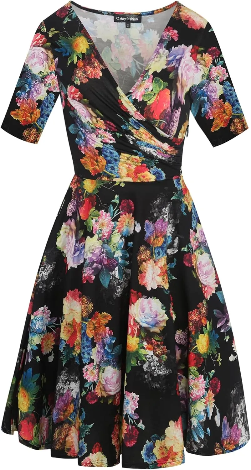 oxiuly Women's V-Neck Maternity Nursing Stretchy Casual Dresses Elegant Tea Dress OX233