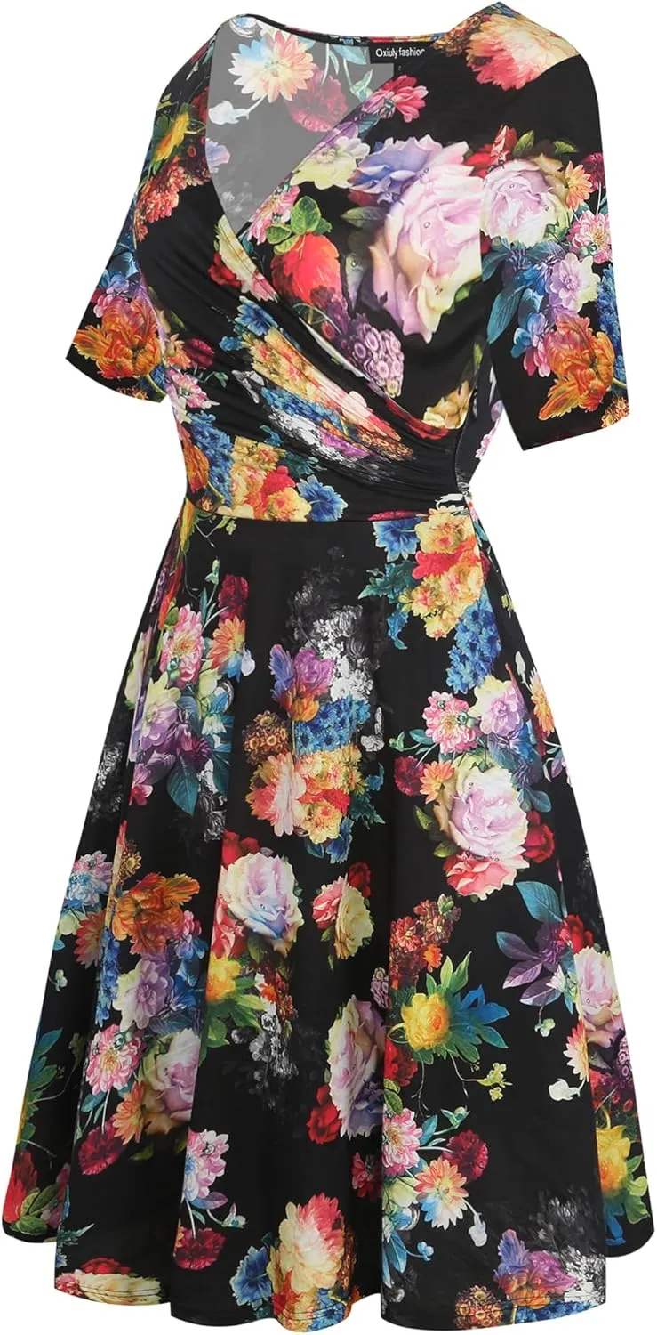 oxiuly Women's V-Neck Maternity Nursing Stretchy Casual Dresses Elegant Tea Dress OX233