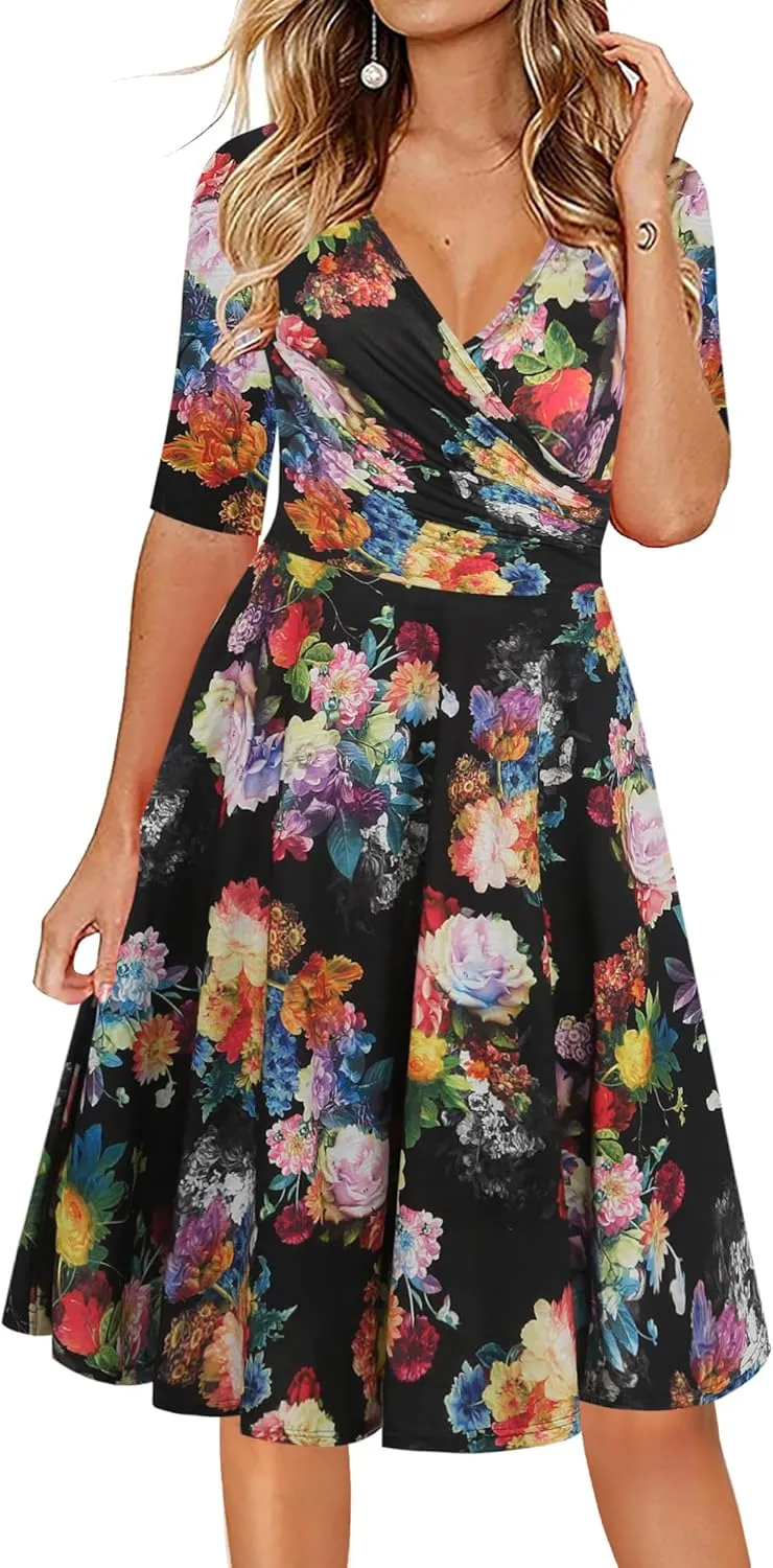 oxiuly Women's V-Neck Maternity Nursing Stretchy Casual Dresses Elegant Tea Dress OX233