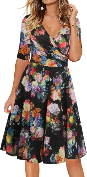oxiuly Women's V-Neck Maternity Nursing Stretchy Casual Dresses Elegant Tea Dress OX233