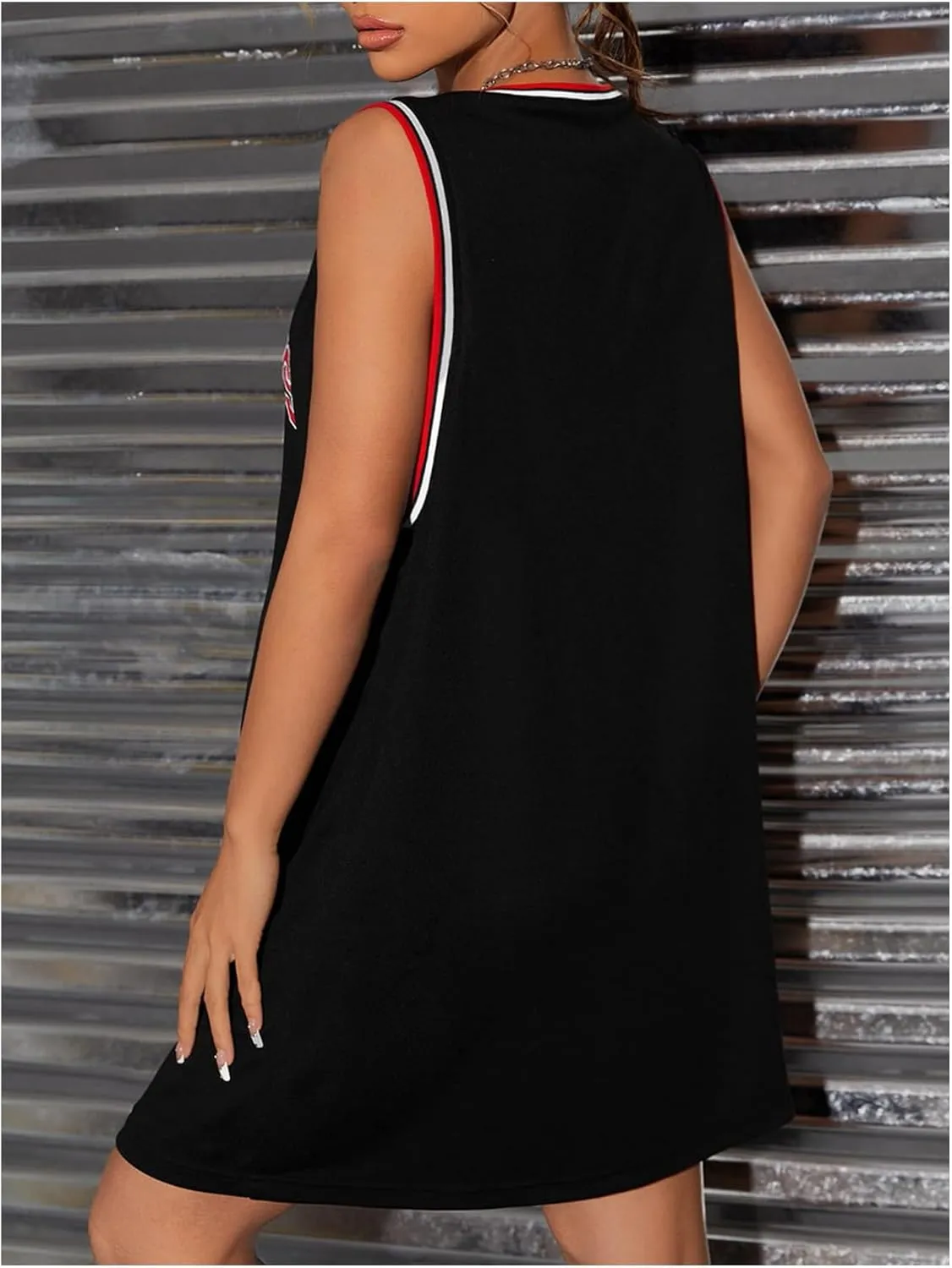OYOANGLE Women's Letter Graphic Oversized Jersey Tank Dress