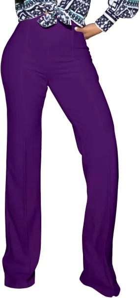 PINSV Women's High Waisted Stretchy Bootcut Pull On Dress Pants Casual Work Pants