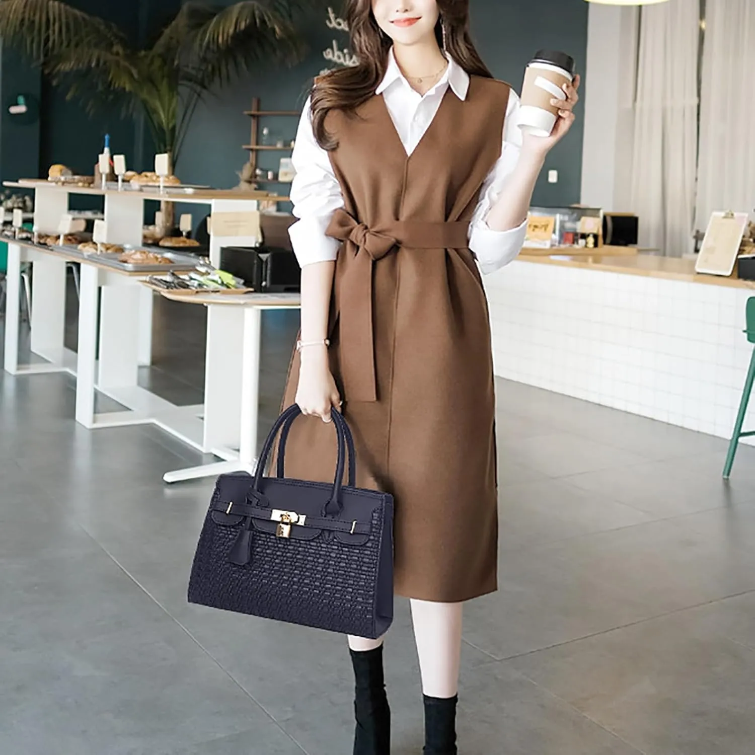 PORT&LOTUS Womens Top-handle Leather Handbags Totes Purses for Women Satchel Shoulder Bag for Ladies