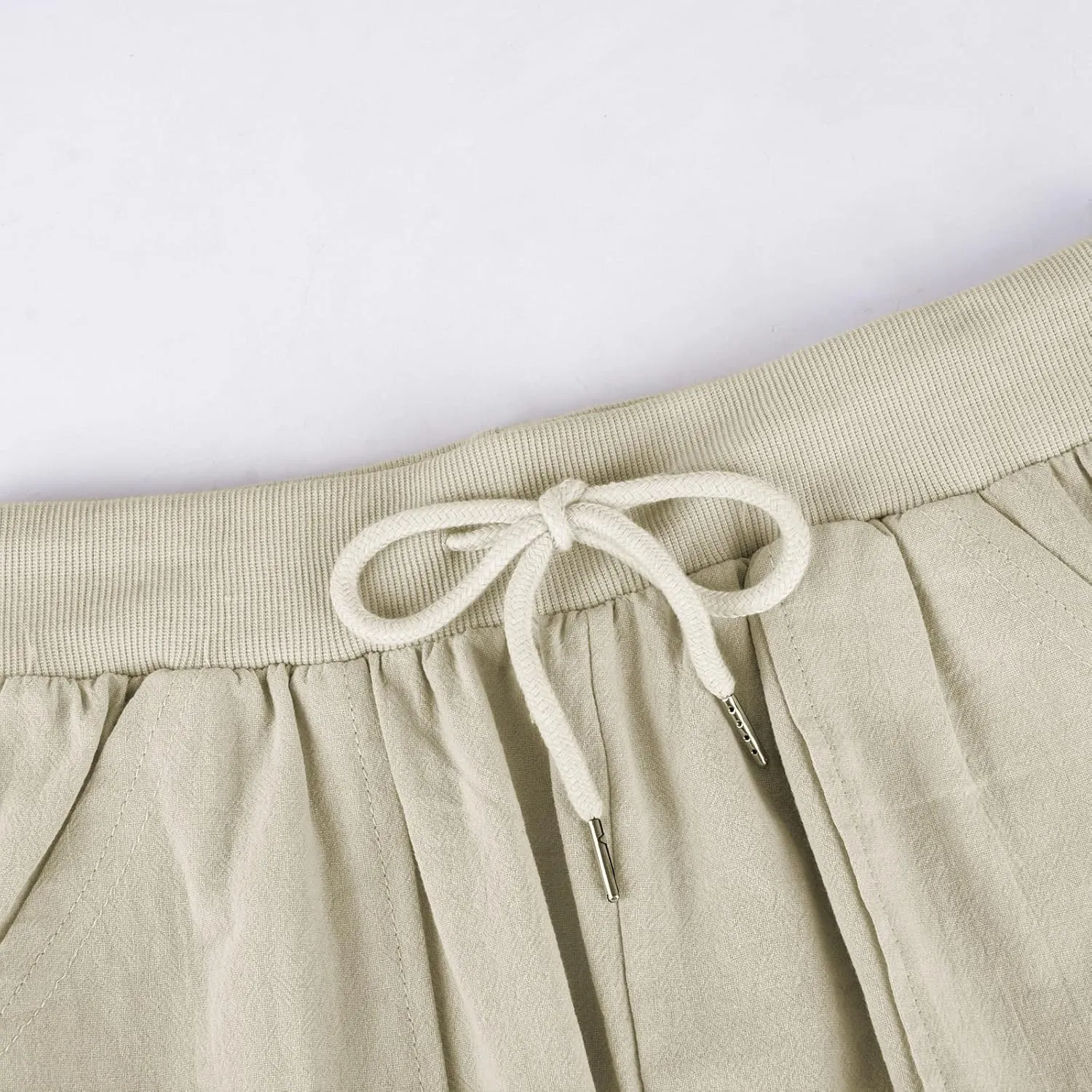 Puimentiua Womens Tapered Pants Cotton Linen Drawstring Back Elastic Waist Pants Casual Trousers with Pockets