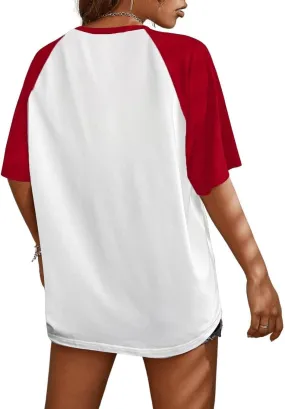 Remidoo Womens Short Sleeve Oversized T Shirt Color Block Crew Neck Casual Tee Tops