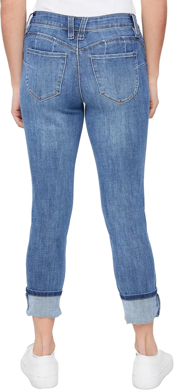 Royalty For Me Womens Women's Petite Wannabettabutt Mid Rise Mega Cuff Jeans