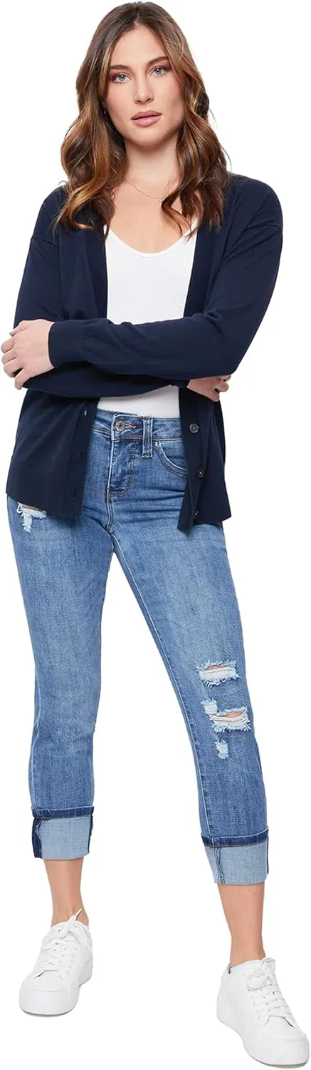 Royalty For Me Womens Women's Petite Wannabettabutt Mid Rise Mega Cuff Jeans
