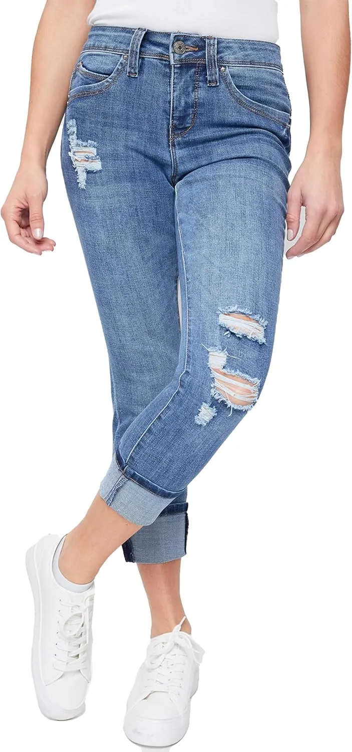 Royalty For Me Womens Women's Petite Wannabettabutt Mid Rise Mega Cuff Jeans