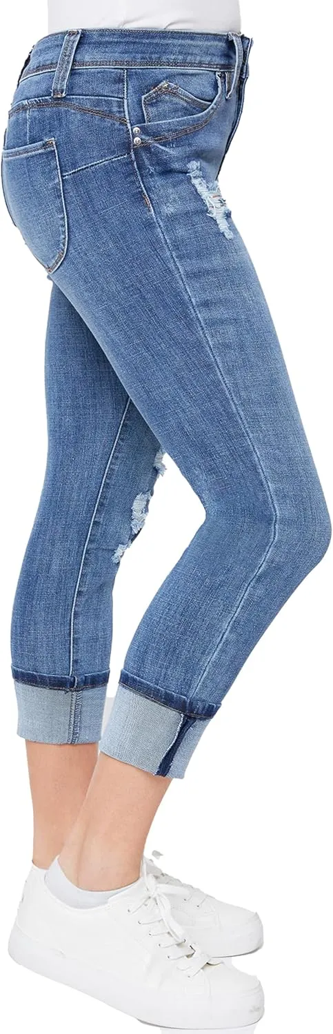 Royalty For Me Womens Women's Petite Wannabettabutt Mid Rise Mega Cuff Jeans