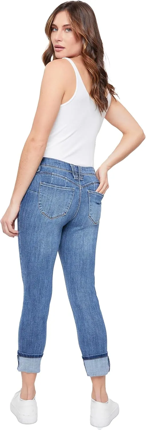 Royalty For Me Womens Women's Petite Wannabettabutt Mid Rise Mega Cuff Jeans