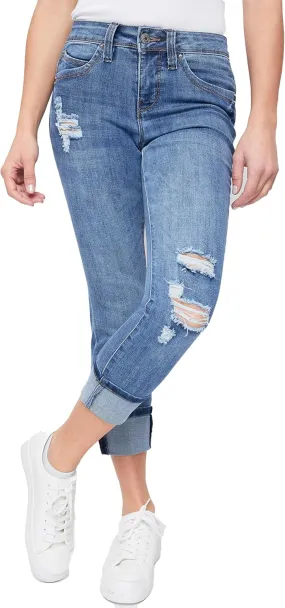 Royalty For Me Womens Women's Petite Wannabettabutt Mid Rise Mega Cuff Jeans