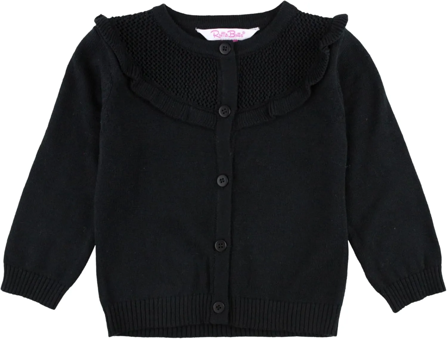 RuffleButts Black Sweater Knit Ruffle Trim Cardigan - 3-6m