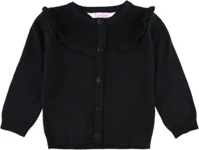 RuffleButts Black Sweater Knit Ruffle Trim Cardigan - 3-6m