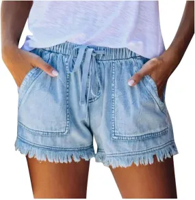 Rvidbe Jean Shorts Womens Women's Casual High Waist Raw Hem Ripped Denim Jean Shorts with Pocket Jean Shorts Womens Bermuda Jean Shorts Womens Stretchy