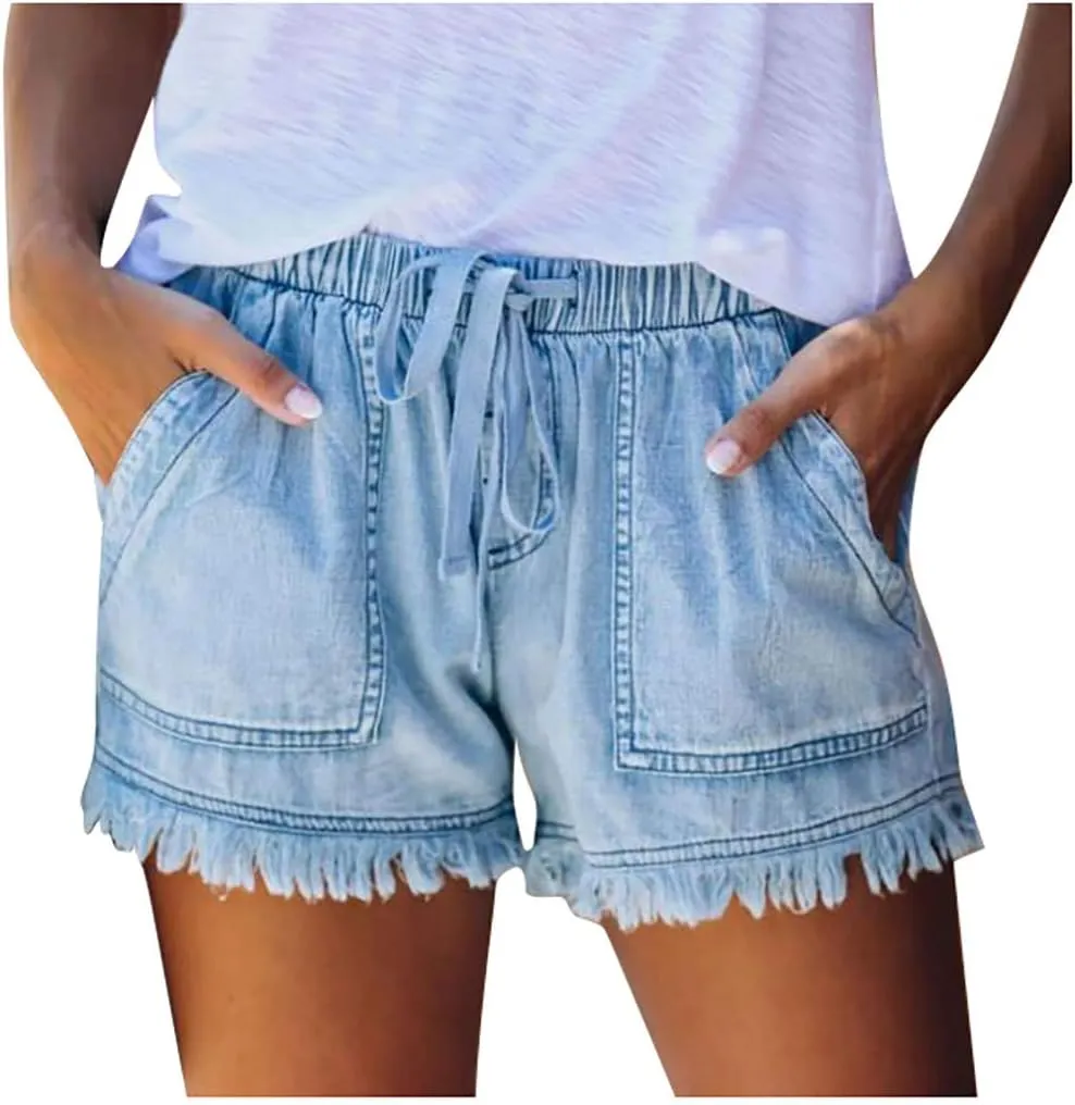 Rvidbe Jean Shorts Womens Women's Casual High Waist Raw Hem Ripped Denim Jean Shorts with Pocket Jean Shorts Womens Bermuda Jean Shorts Womens Stretchy