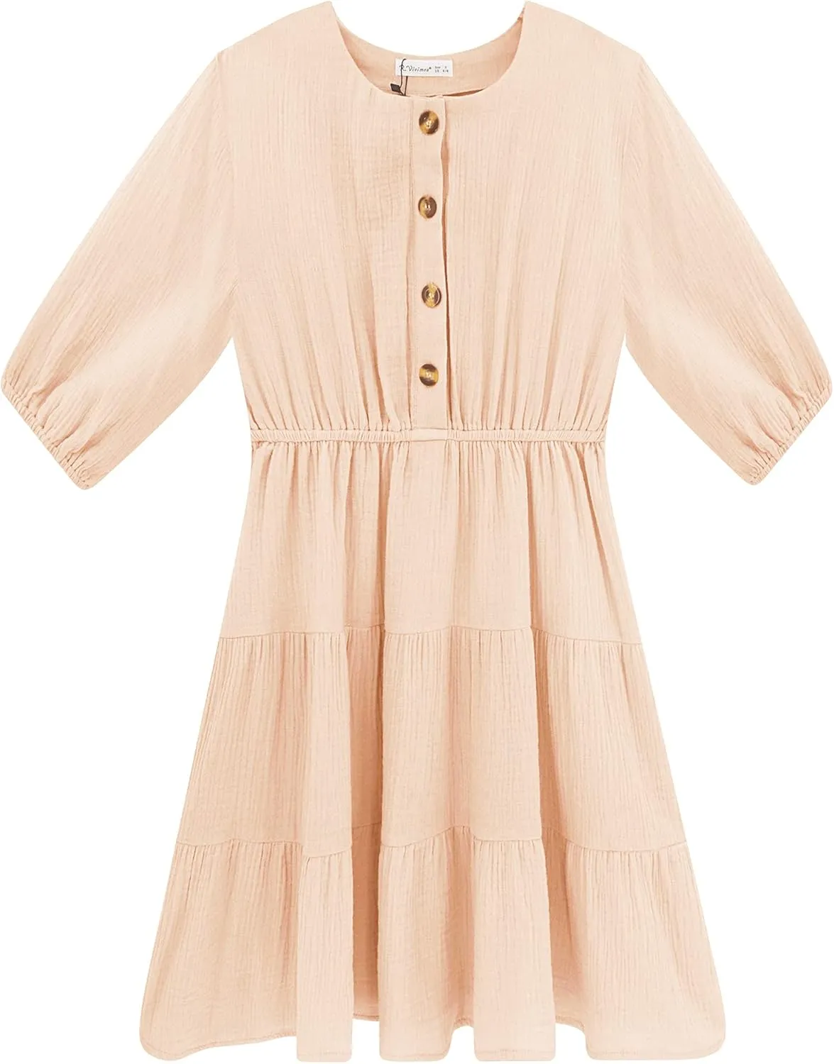 R.Vivimos Women's Summer Linen Puff Sleeves Casual Button Up A-Line Casual Skater Mini Dresses